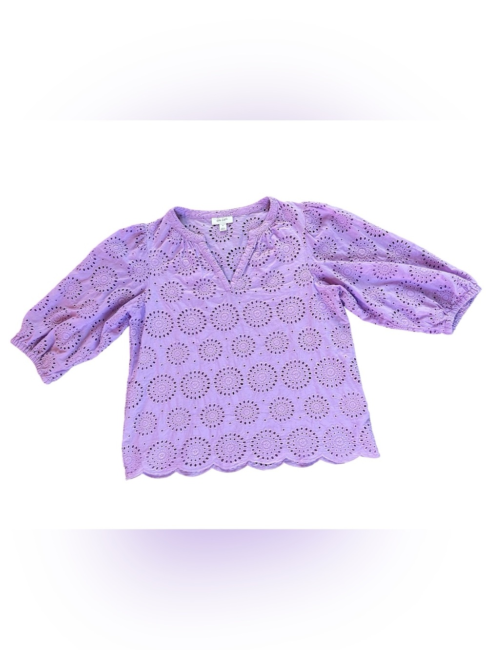 ON 34th Eyelet Split-Neck Blouse in Lavender